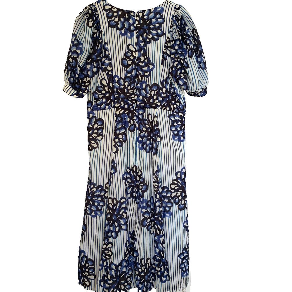 eShakti Dress Womens XL / 18 Blue Floral Midi Poof Sleeves Fit & Flare Pockets